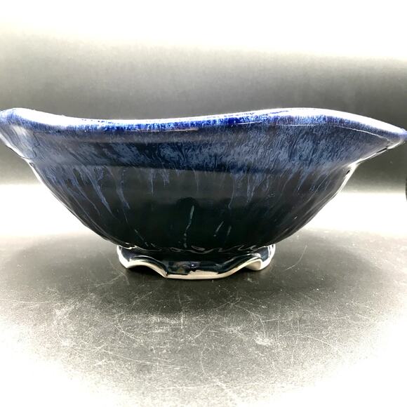 Vintage Large Handmade Studio Pottery Console Serving Bowl Abstract Blue Black - Picture 2 of 7